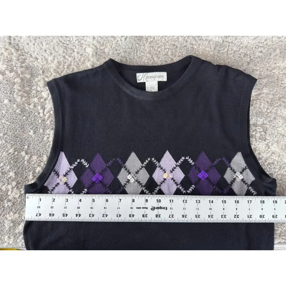 Dressbarn Petite Sz PL Geometric Cotton Blend Sweater Black Sleeveless Crew Neck